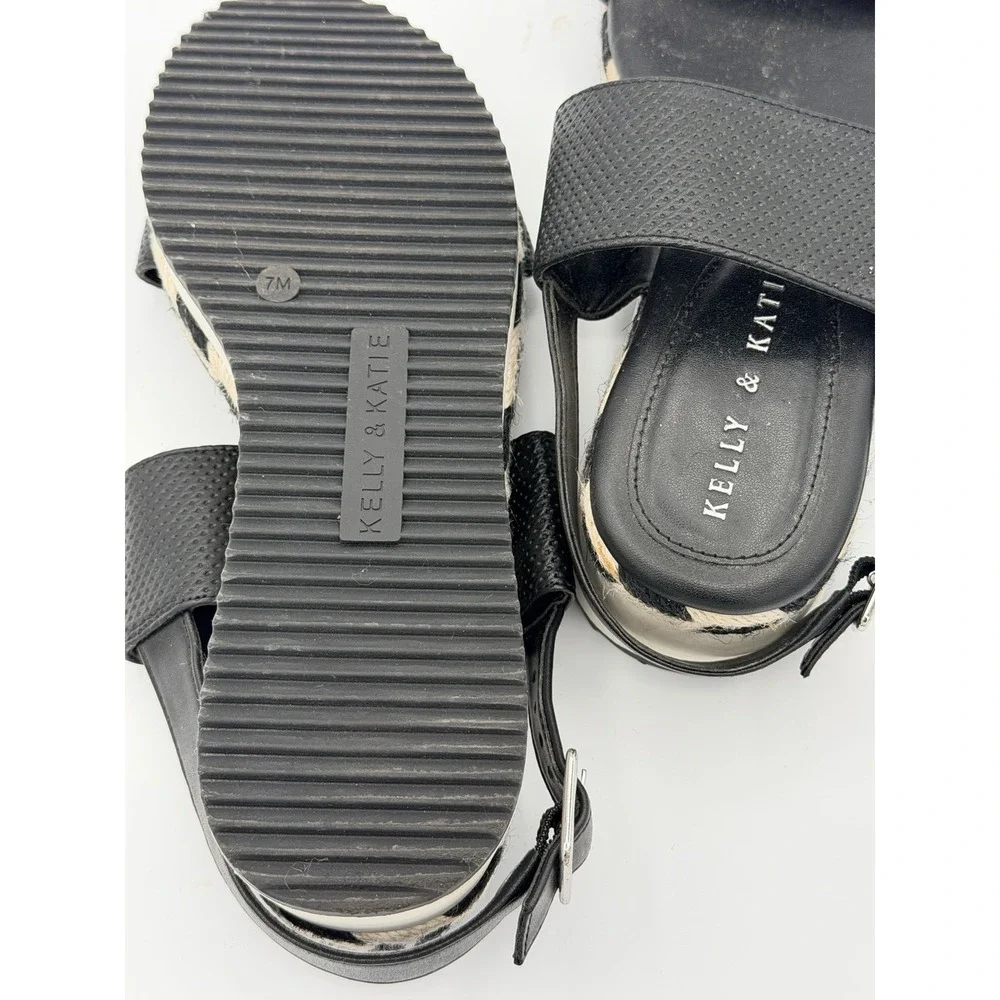 Kelly & Katie Poliana Black White Espadrille Platform Wedge Sandals Womens Sz 7